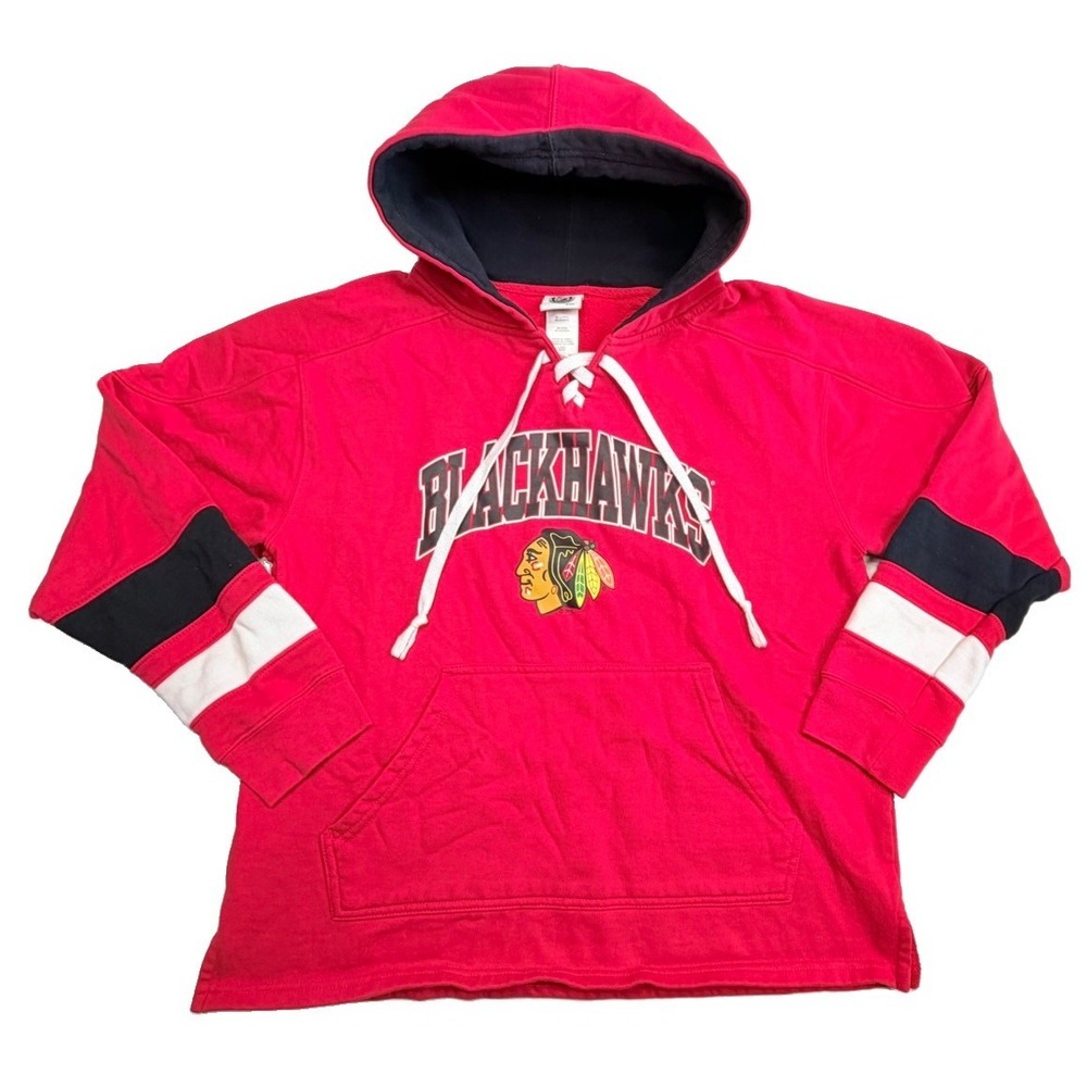 Chicago Blackhawks Lace Up Hoodie Mens Large Red NHL Pullover Sweatshirt